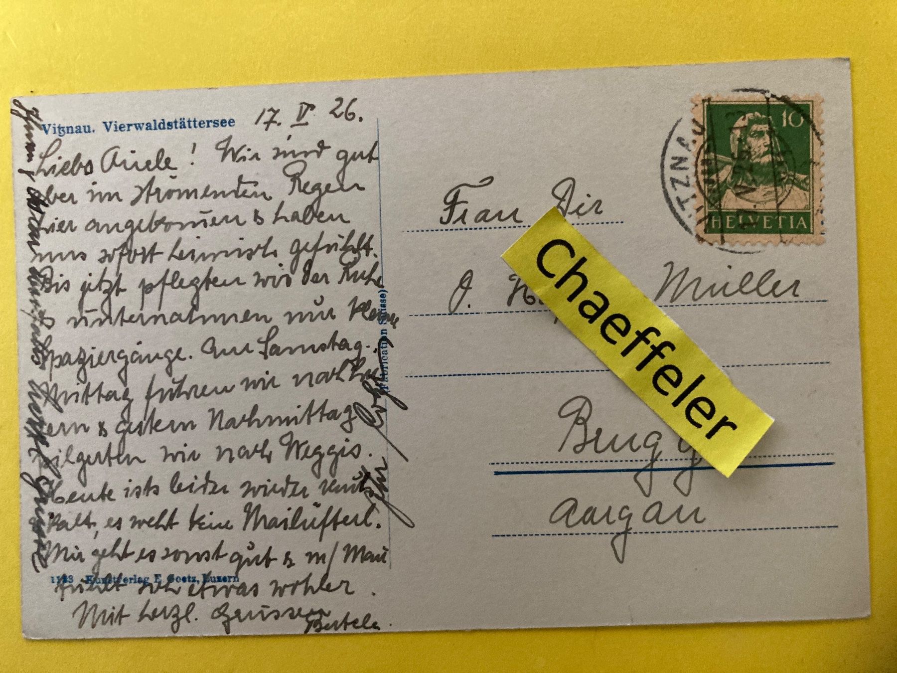 Cartoline postali: 1925 Vitznau Vierwaldstättersee – Usato da Zürich venduto da Chaeffeler 1