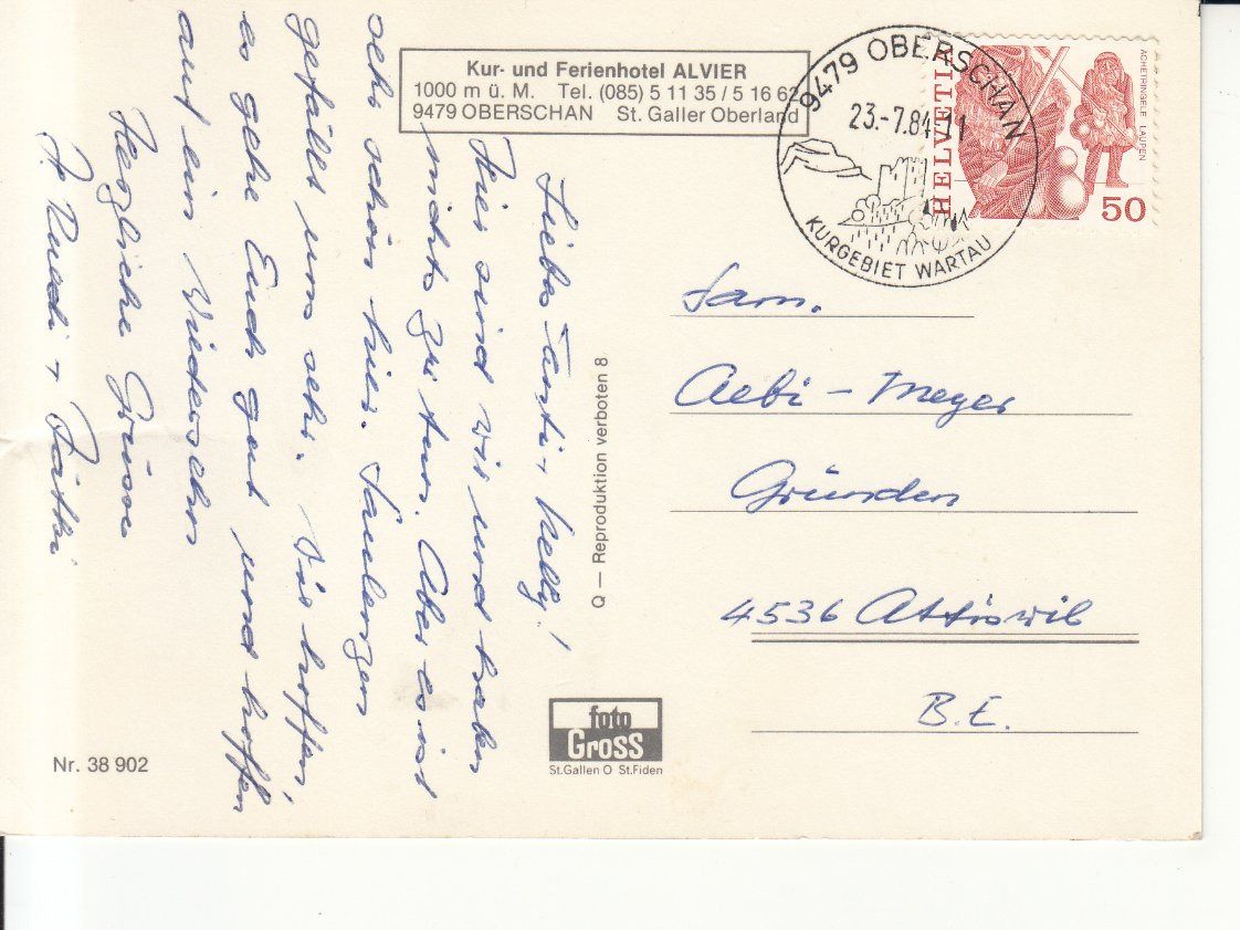 Ansichtskarten: Oberschan Alvier 1984 – Gebraucht aus Bürglen TG von StampGraf 1