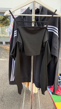 Schwarzes Party-Top mit langen Ärmeln Grösse M