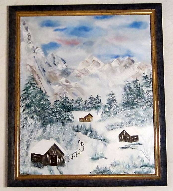Gemälde: Winter Serie 3 Bildern  Gletscherblick Uferzone Alphütten – Neu und originalverpackt aus Eschenbach von Alicekunst 1