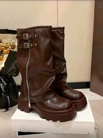 Stylische Plateau Biker Boots - 39.5 - brown
