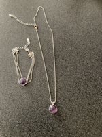 Ensemble collier et bracelet avec pierre améthyste argenté