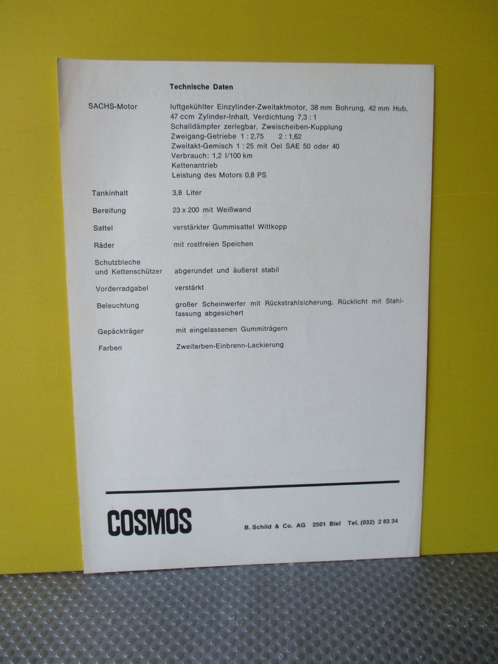 Documenti: Originale Cosmos Sachs Motorfahrrad - Prospekt – Usato da Ottikon Gossau ZH venduto da hokuspokus 3