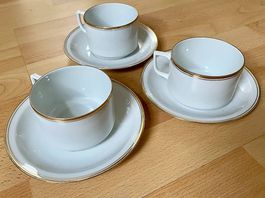 Suisse Langenthal  3 Porzellan-Kaffeegedecke mit Goldrand