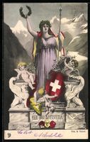 Schweiz, Helvetia mit Wappenschild und S
