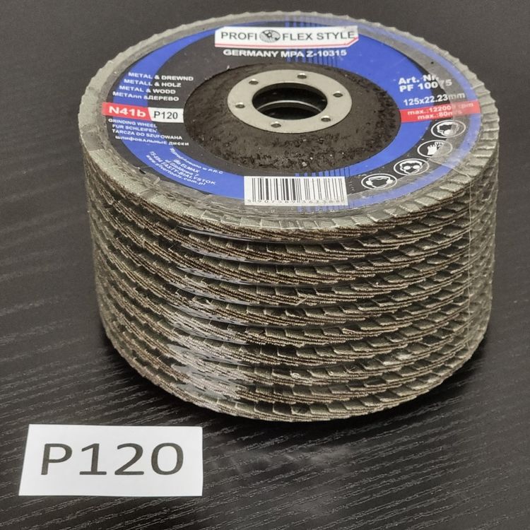 5x Fächerscheiben 125 mm P120 für Metall und Holz – feines Finish, glatte Oberflächen, 22,23 mm Aufnahme für Winkelschleifer – LIMABEX