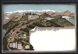 Litho Rigi, Eisenbahn fährt zum Hotel u