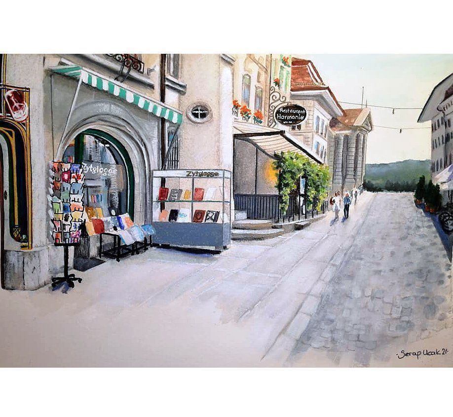 Dipinti: Orig.Aq.Bild "Hotelgasse Bern" Signiert. – Nuovo e nell'imballaggio originale da Ostermundigen venduto da LorisHome 2