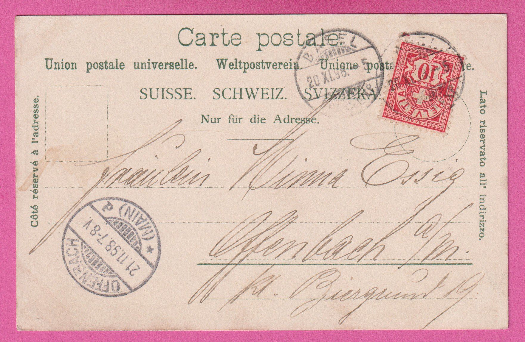 Ansichtskarten: Bern gel 1898 – Gebraucht aus Einsiedeln von dillie 1