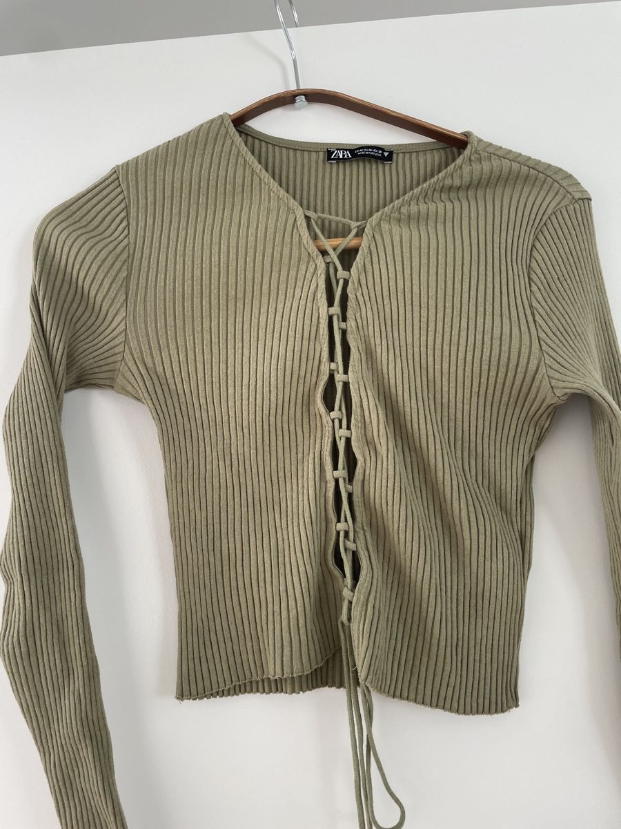 Zara Tops: Zara Rippstrick Oberteil mit Schnürung, M – Gebraucht aus Mauren von acht33null