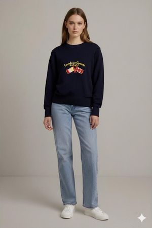 Brigitte Marineblauer Pullover mit Stickerei der französisch