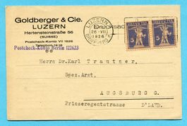 Postkarte Luzern nach Augsburg 1926 - Abs: Goldberger & Cie.