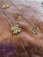 Modeschmuck Set Kleeblatt Herz Kette Ohrstecker Anhänger