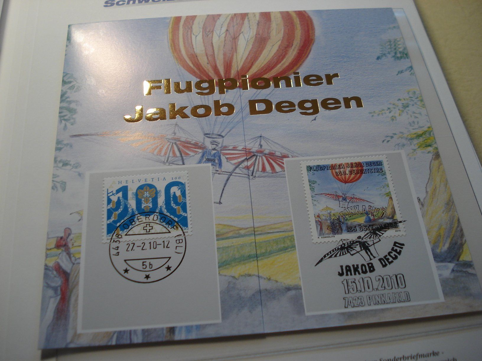 Tous les timbres: Folder 2010, Flugpionier Jakob Degen, – D'occasion à Niederwil AG par morostahu
