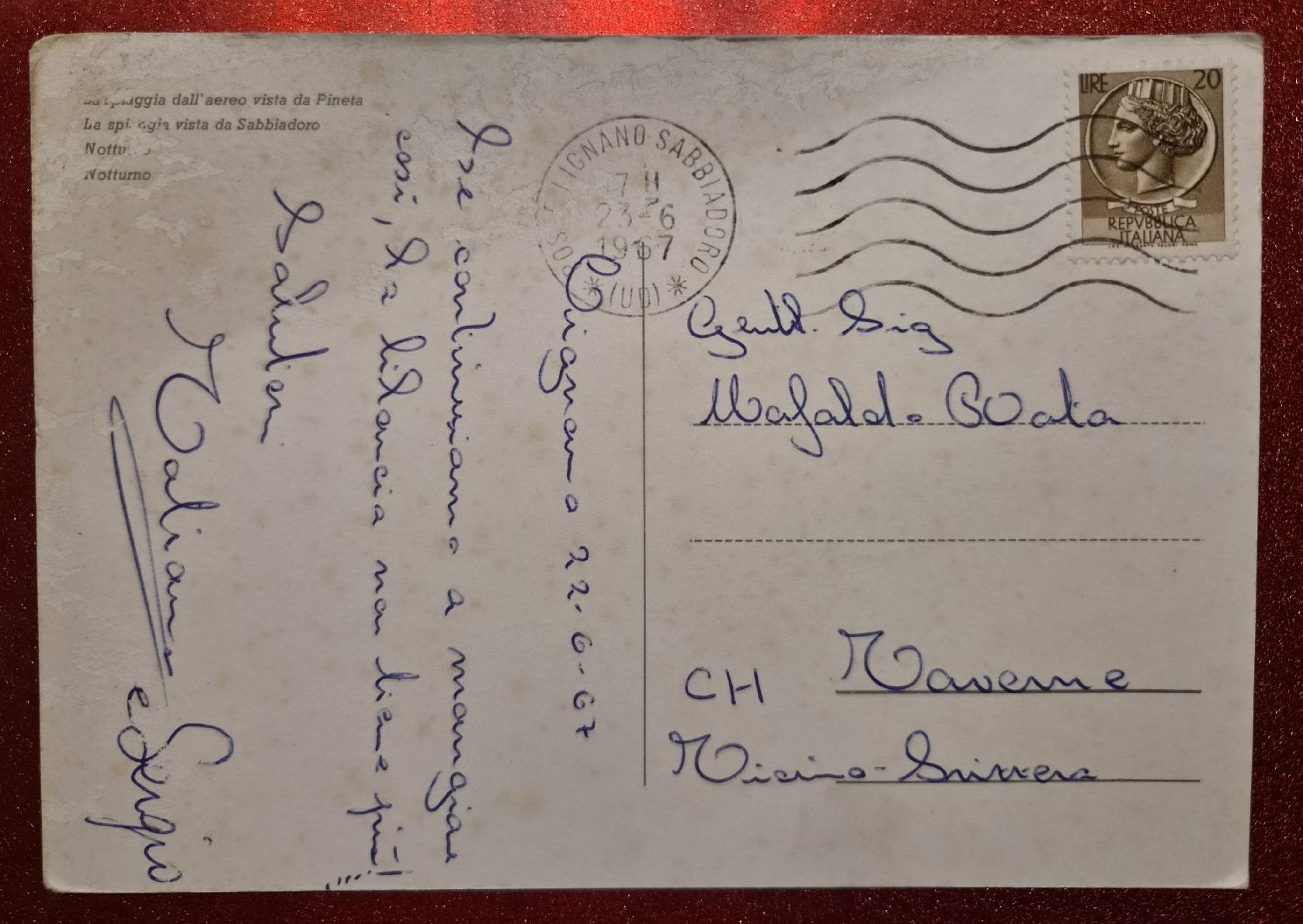 Cartoline postali: Lignano Mehrbildkarte Italien 1967 – Usato da Melchnau venduto da Arthurius 1
