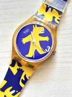 Swatch Gent Orange Gehäuse gelb/blaues Zifferblatt 
