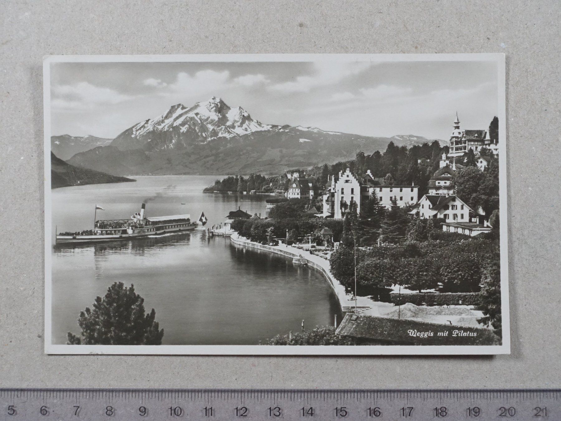 Cartoline postali: Weggis, Pilatus, Schiff, Dampfschiff, 1938 – Usato da Lenzburg venduto da fh1