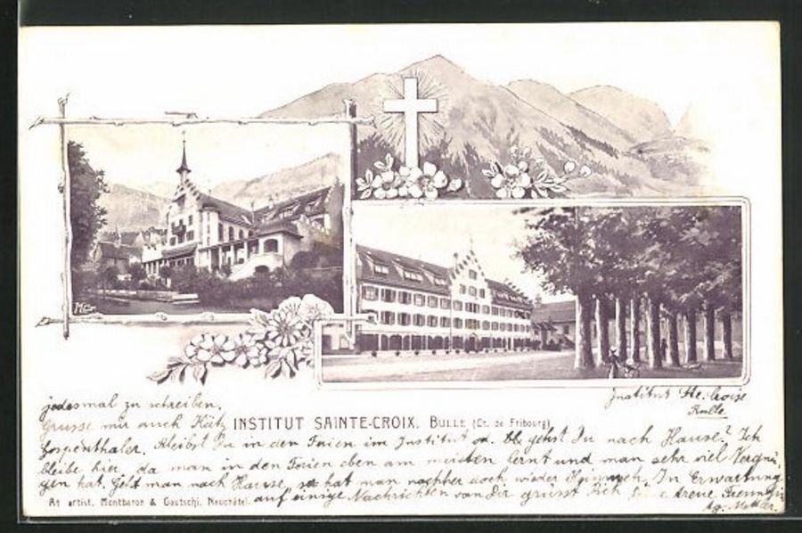 Cartoline postali: Bulle, Institut Ste-Croix, vers 1910 – Usato da Frauenfeld venduto da POML