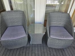 Balkonset Rattan (Jumbo): 2 Sessel + Tisch inkl. Kissen