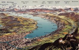 Vogelschau-AK Zürichsee, gelaufen 1912