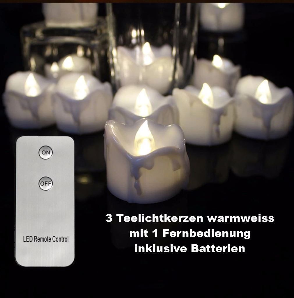 Candele: 3 Teelichtkerzen mit Fernbedienung – Nuovo e nell'imballaggio originale da Diepoldsau venduto da preisparadies-ch