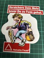 Vintage Helvetia Feuer Aufkleber, „Versichere dein Töff .