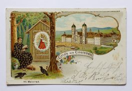 AK LITHO "GRUSS AUS EINSIEDELN" 1909  PRÄGEKARTE