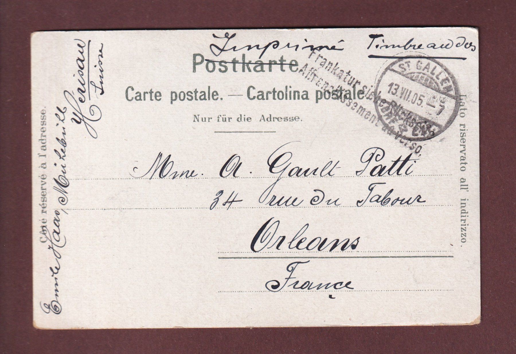Cartoline postali: ST. GALLEN - Teilansicht - 1905 – Usato da Pully venduto da nicecards 1