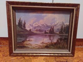 Ölgemälde: Alpenlandschaft mit Bergsee