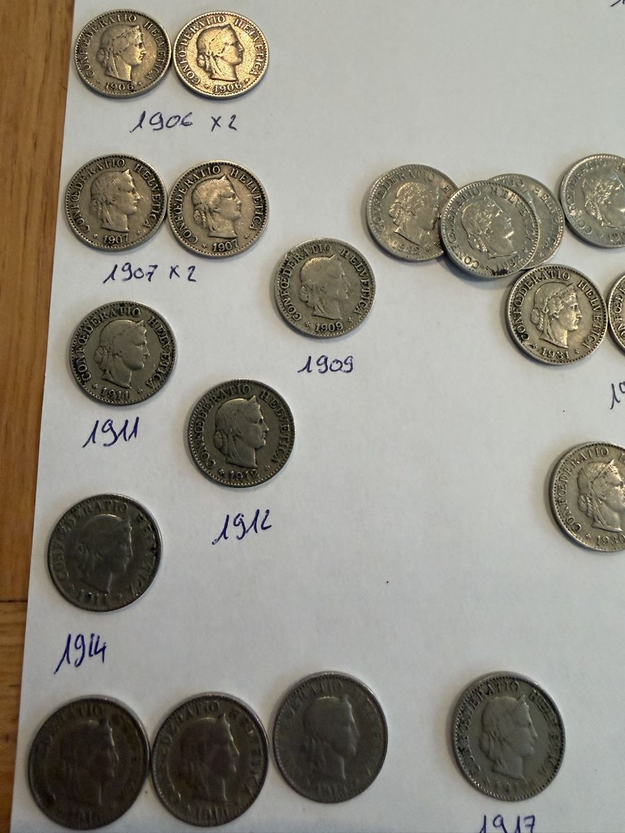 Tutti le monete: Pièces 5 centimes suisse de 1880 a 1953 – Usato da Echallens venduto da JAR69 2