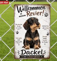 SCHILD MIT TEXT *DACKEL WILLKOMMEN IN MEINEM REVIER* HOLZ