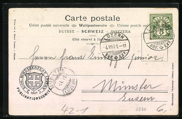 Cartoline postali: Luzern, Eidgenössisches Schützenfest 1 – Usato da Berlin venduto da bartko-reher 1