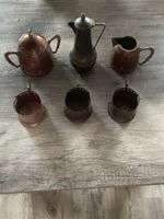 Kupfer Kaffeekanne und Becherhalter Vintage 5 Teile