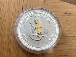Lunar I Münze Affe  2004  / 1Unze Silber gilded