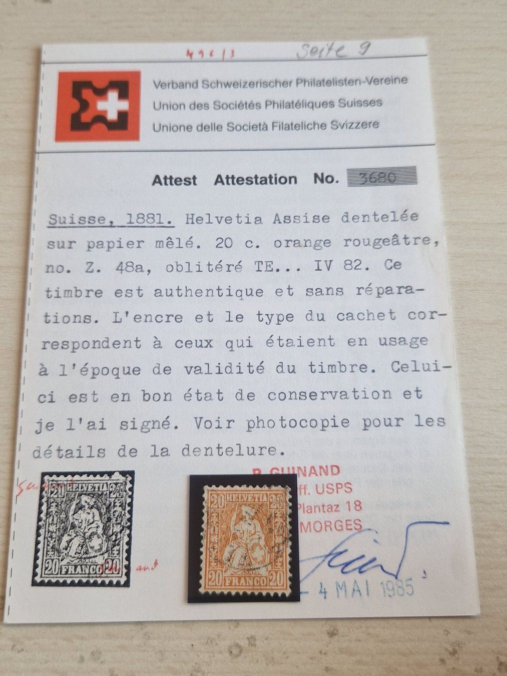 Tous les timbres: Sitzende 48a, Attest, ab 1.- – D'occasion à Burgdorf par Glossy01