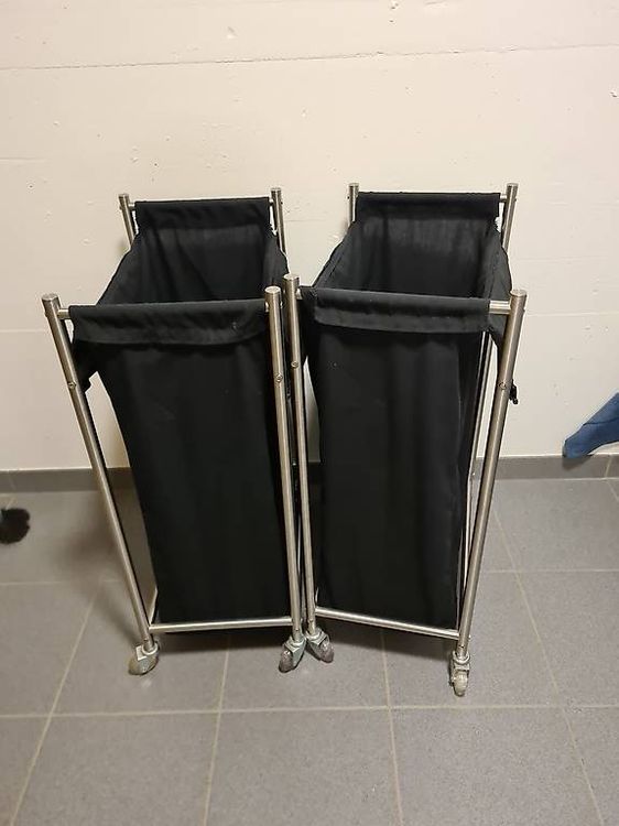 Wäschekorb Mit Rollen 2er-Pack – 75 Liter, Faltbar, Mit Abnehmbarem Netzbeutel, Grau, Schlankes Design
