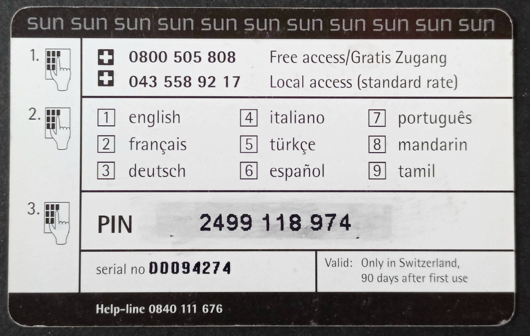 Schede telefoniche: Taxcard Phonecard - sun - CH – Usato da Niederuzwil venduto da lubimaja 1