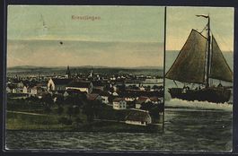 AK Kreuzlingen, Ortsansicht, Segelschiff