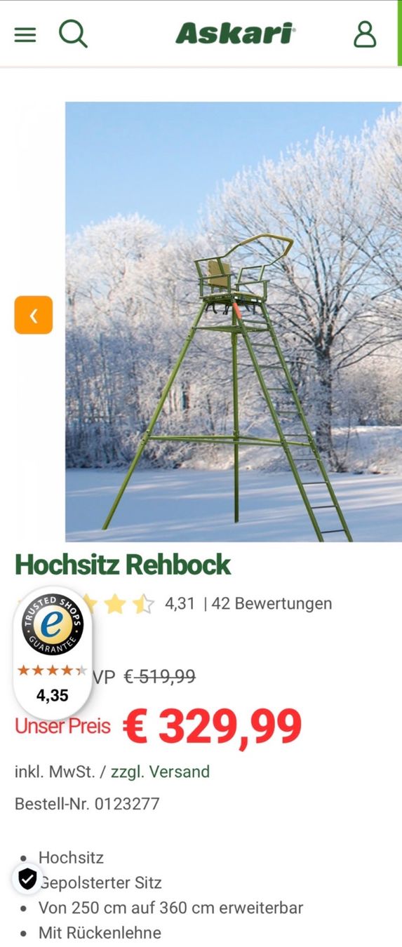 Seggioloni: Hochsitz Jagd – Nuovo (secondo la descrizione) da Kestenholz venduto da cvx_889vv