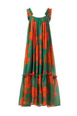 Sommerkleid grün orange gemustert, One Size, Volant NEU