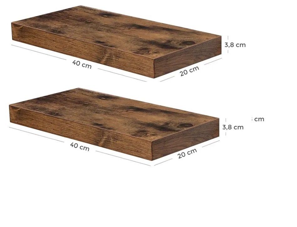 THYGIFTREE Wandregal 2er-Set – Holz & Metall, 40,6x15 Cm, Schwebendes Design, Vintage Braun, Für Küche, Bad, Büro