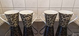 4 BS Porcelain Tassen mit Leopardenmuster, neuwertig