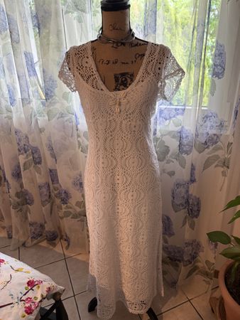 ROBE CROCHET AJOURÉE – BLANC – TAILLE 38 – BON ÉTAT