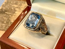 JUGENDSTIL RING SILBER 800-ER TOPAS UM 1900, UNISEX, GR.62
