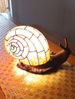 Vintage Tischlampe bemahlte Bronze Opalinglas 70er France