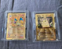 Pikachu & charizard metal card upc 25 th anniversary