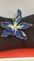 Blaue Vintage Brosche mit Strass - Blumendesign Top!