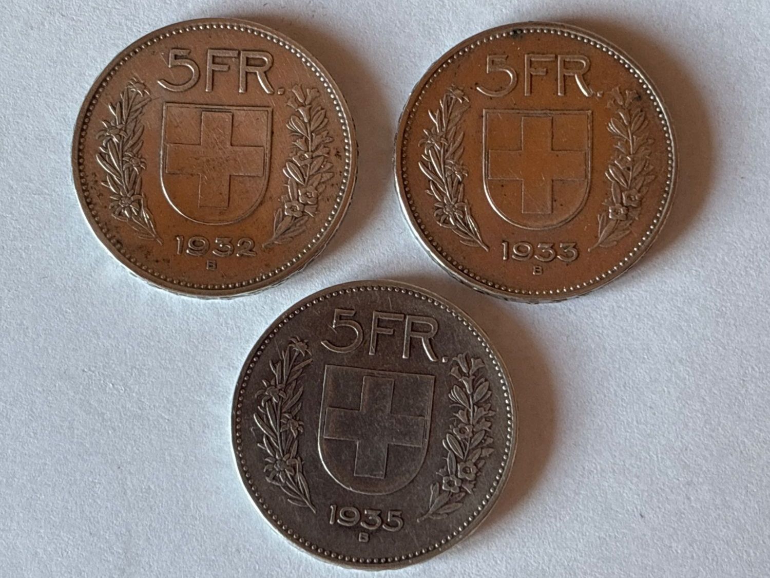 Tutti le monete: 5 Franken 1932, 1933, 1935 – Usato da Salvenach venduto da Haeseli59