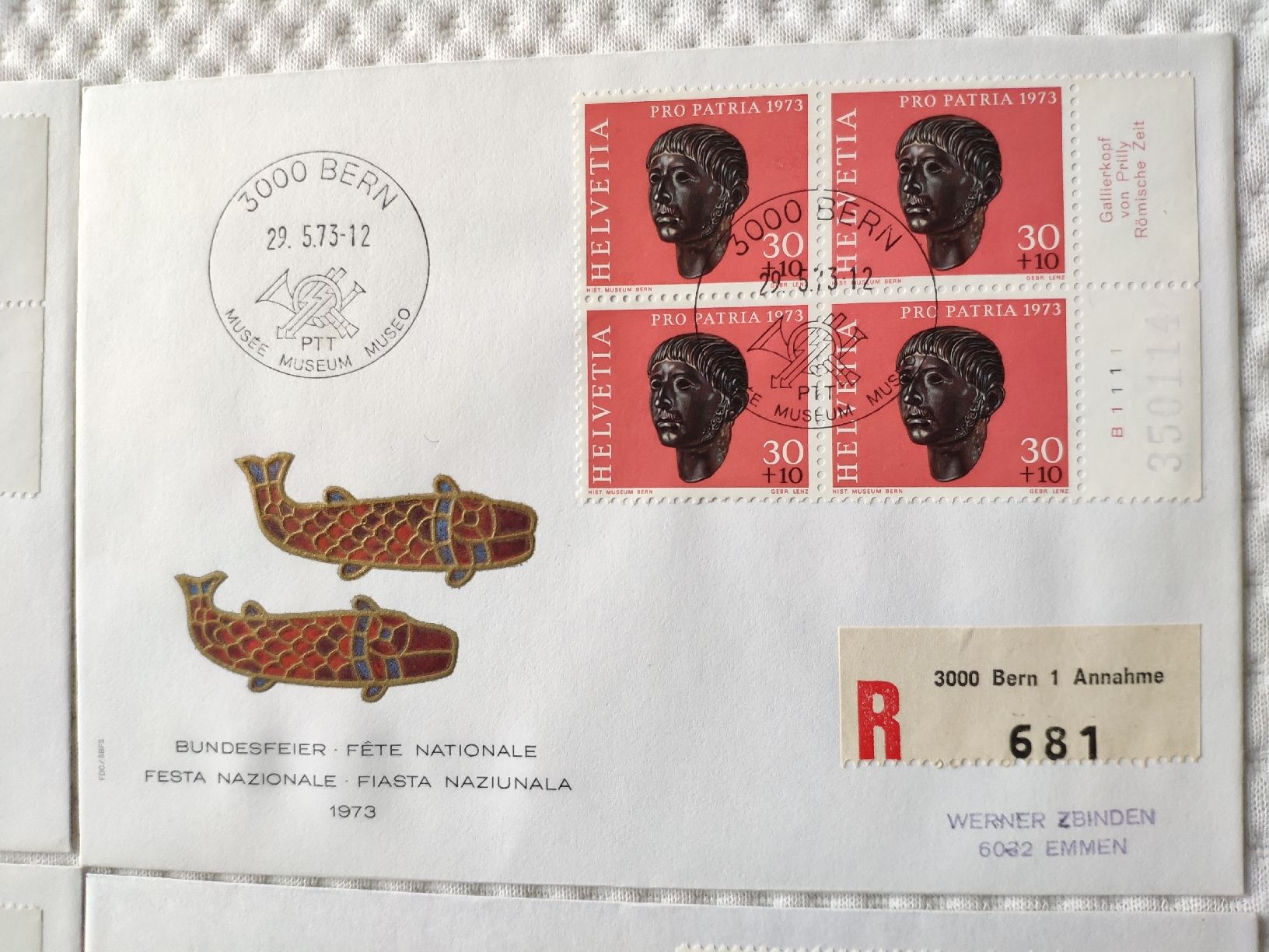 Tutti i francobolli: Pro Patria 1973 FDC avec blocs de quatre – Usato da Lausanne venduto da Jdelta 2