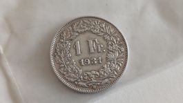 1 Frank 1931, Silbermünze Schweiz, (WA5-2)
